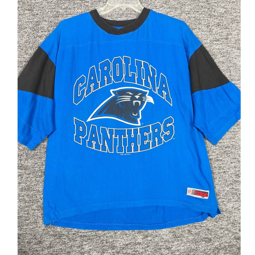Vintage 1996 Carolina Panthers NFL The Edge Blue T-Shirt Mens XL 90s Football